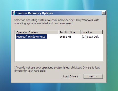 Select a drive where Windows was installed